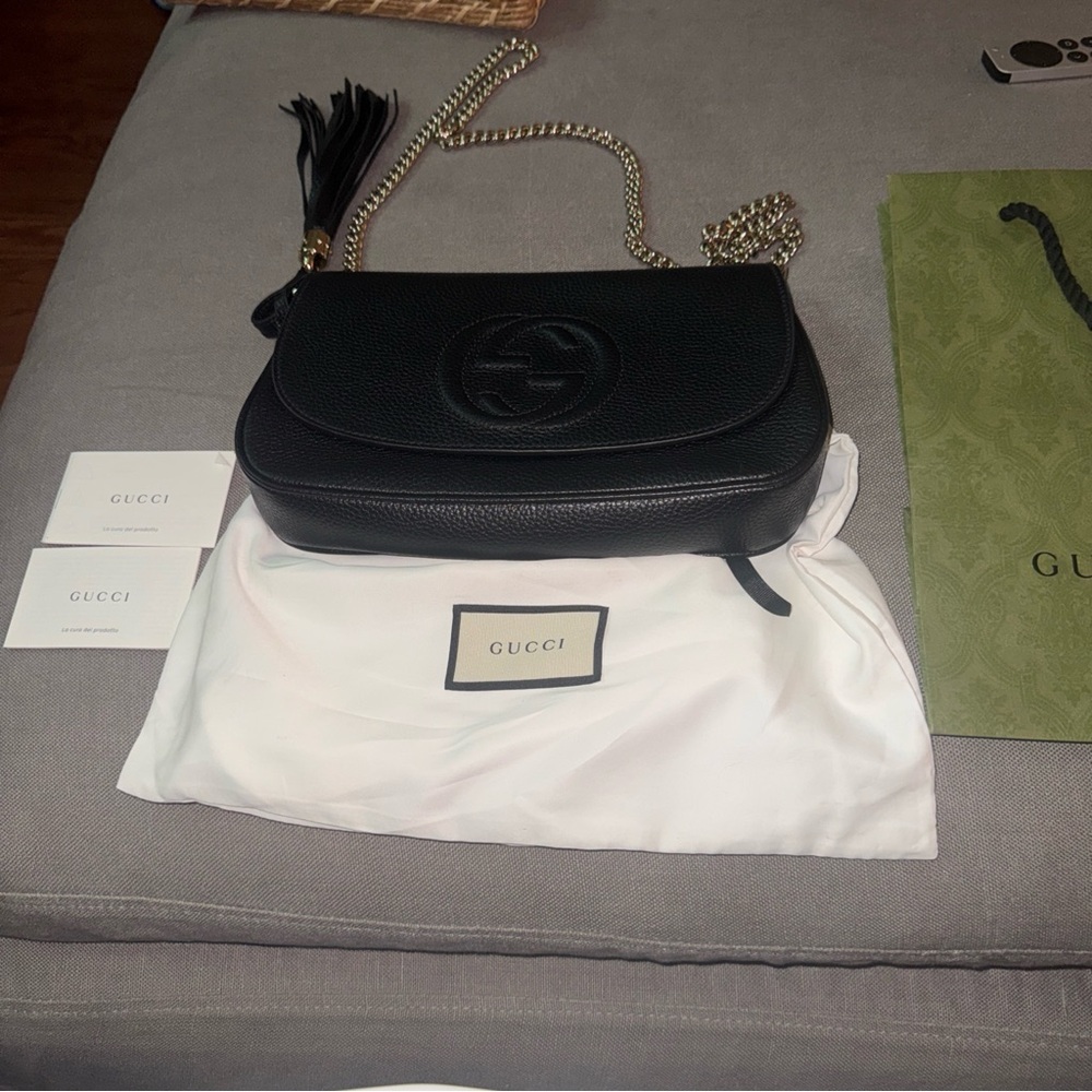 Gucci Black Crossbody Bag with Gold Chain